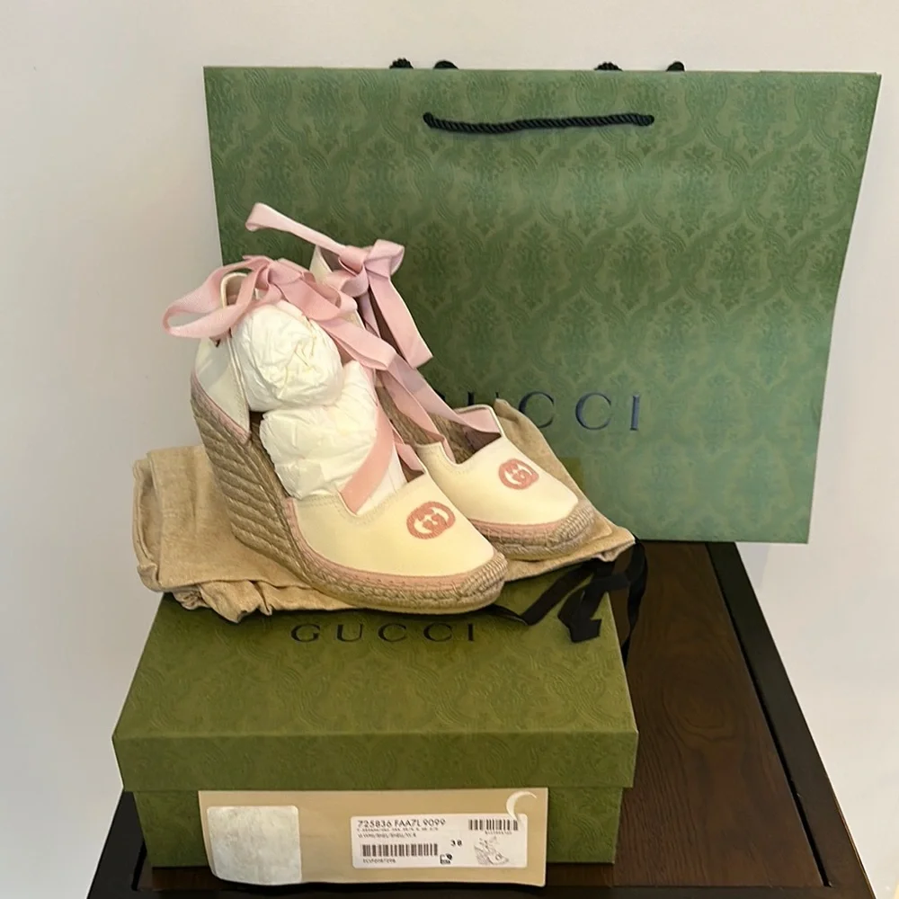 Gucci GG Logo Canvas Wedge Espadrilles